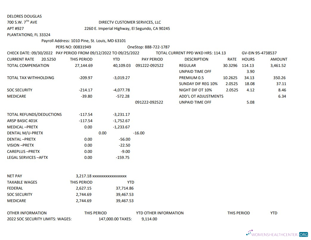 Download Delores Douglas Paystub Photoshop template